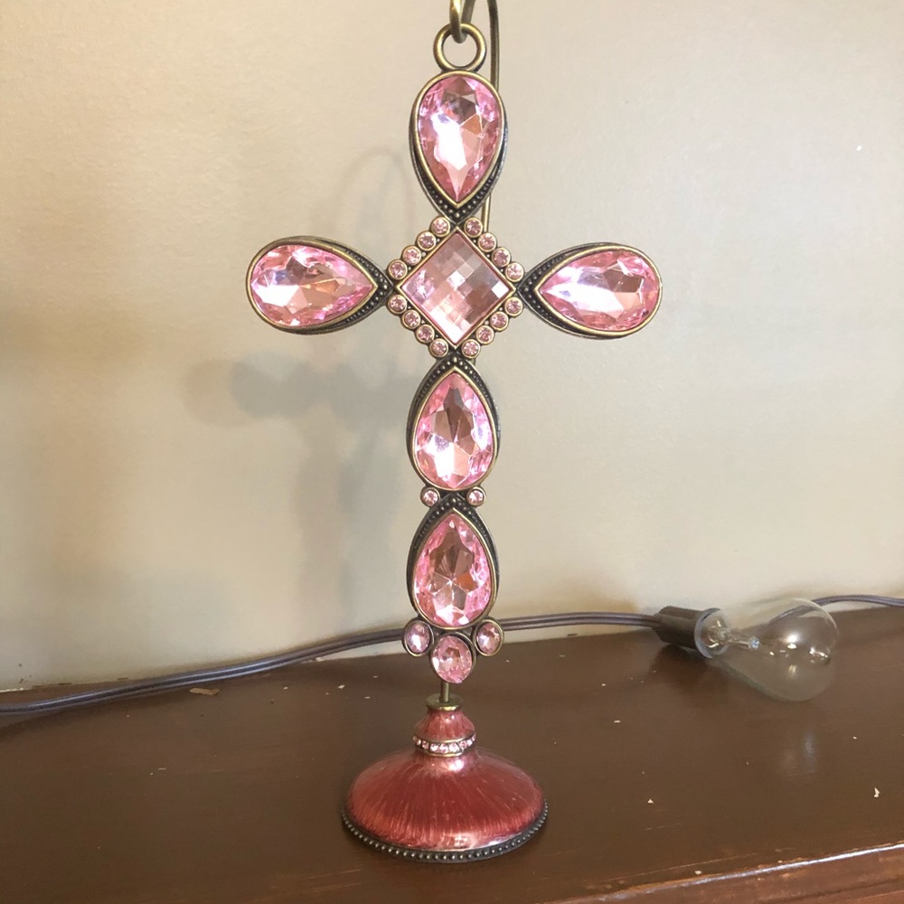 Pink stone cross with stand